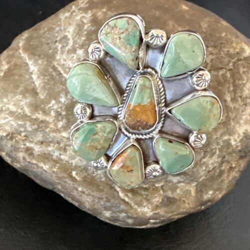 Navajo Green Turquoise Cluster Ring | Authentic Native American Sterling Silver | Multi-Stone | Sz 7 | 16858