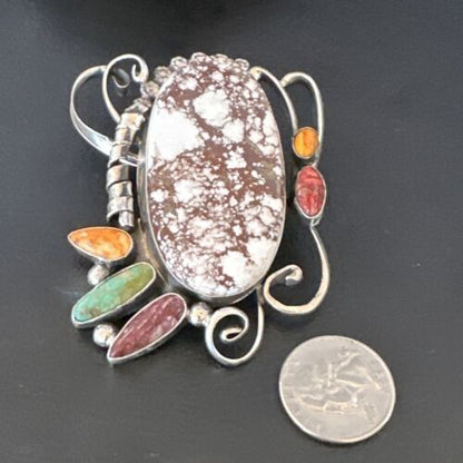 Navajo Women's Spiny Wild Horse Necklace Pendant | Sterling Silver | Multi-Stone | 16104