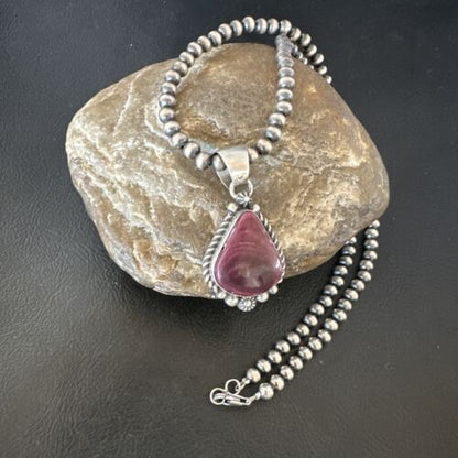 Navajo Purple Spiny Oyster Pendant with Pearls | Sterling Silver Necklace | Authentic Native American Handmade | 16058 - Masha USA