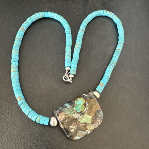 Navajo SpiderWeb Turquoise Heishi Pearls Necklace | Sterling Silver | 20" | Authentic Native American Handmade | 17034