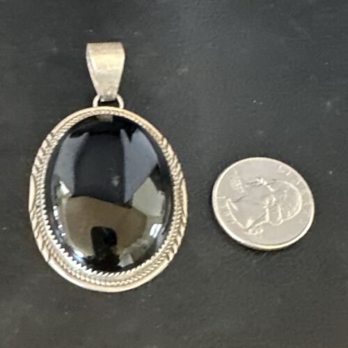 Navajo Black Onyx Pendant | Sterling Silver | Authentic Native American Handmade | 15173