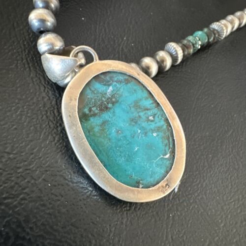 Men's Navajo Blue Spiderweb Turquoise Pendant Necklace | Sterling Silver | Authentic Native American Handmade | 16243 - Masha USA