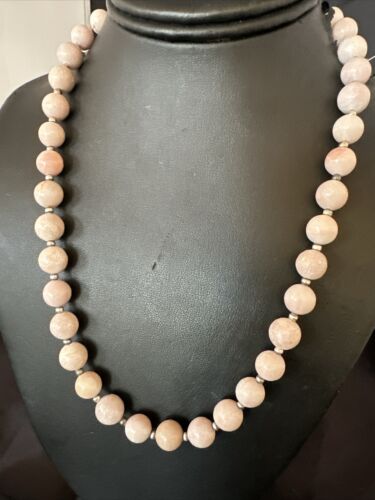 Navajo Pink Conch 10mm Bead Necklace | Sterling Silver | 18" | Authentic Native American Handmade | 17545