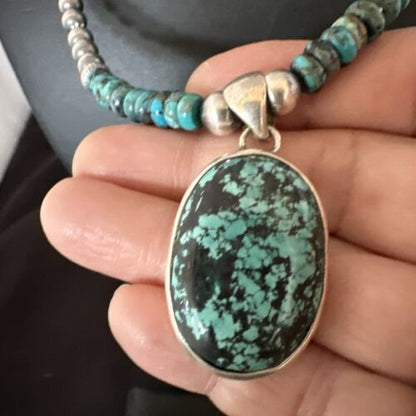 Men's Blue Spiderweb Turquoise Pendant Necklace | Navajo Sterling Silver | Authentic Native American Handmade | 17083