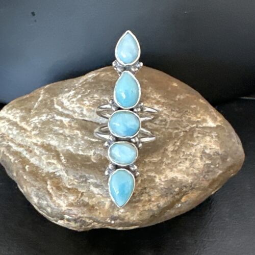 Navajo Blue Larimar Multi-Stone Ring | Authentic Native American Sterling Silver | Multi-Stone | Sz 8.5 | 15970
