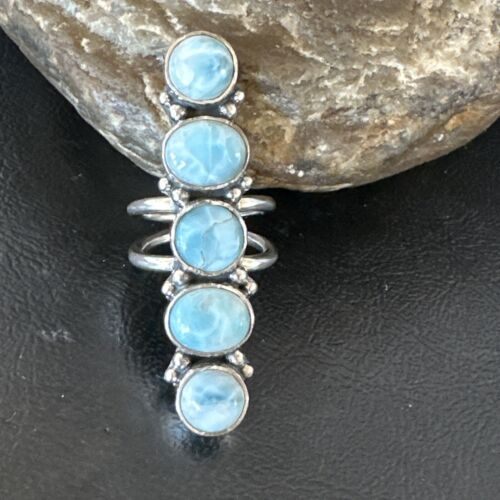 Navajo Blue Larimar Multi-Stone Ring | Authentic Native American Sterling Silver | Multi-Stone | Sz 8 | 15931