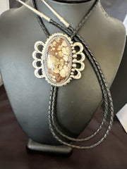 Navajo Men's Bolo Tie | Wild Horse Turquoise | Sterling Silver | Native American Handmade | 16757