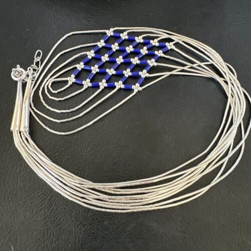 Crisscross Blue Lapis Heishi Necklace | 5 Strand Liquid Sterling Silver | 22" | 15882