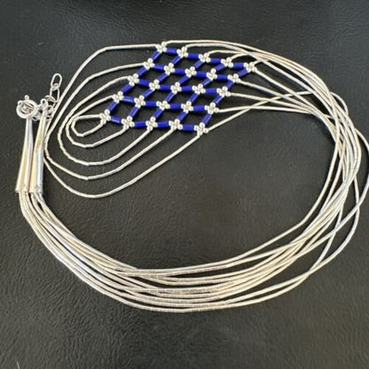 Crisscross Blue Lapis Heishi Necklace | 5 Strand Liquid Sterling Silver | 22" | 15882