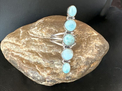 Navajo Blue Larimar Cluster Ring | Authentic Native American Sterling Silver | Multi-Stone | Sz 9.5 | 16160 - Masha USA