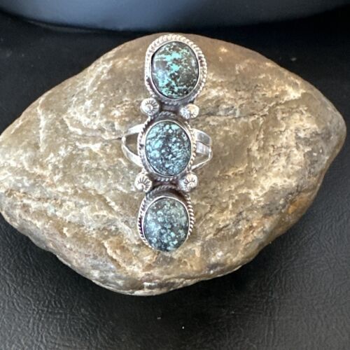 Navajo Blue Spiderweb Turquoise Multi-Stone Ring | Authentic Native American Sterling Silver | Sz 10 | 16712