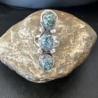 Navajo Blue Spiderweb Turquoise Multi-Stone Ring | Authentic Native American Sterling Silver | Sz 10 | 16712