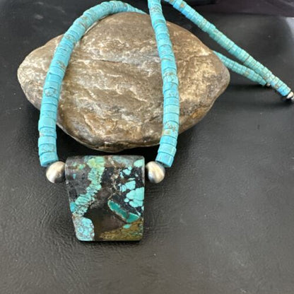 Navajo SpiderWeb Turquoise Heishi Pearls Necklace | Sterling Silver | 20" | Authentic Native American Handmade | 17098