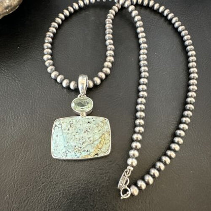 Navajo Dry Creek Turquoise Topaz Pendant Necklace | Sterling Silver | Authentic Native American Handmade | 16307