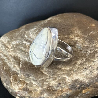 Men's Navajo White Buffalo Turquoise Ring | Sterling Silver | Sz 8.5 | Authentic Native American Handmade | 14744 - Masha USA