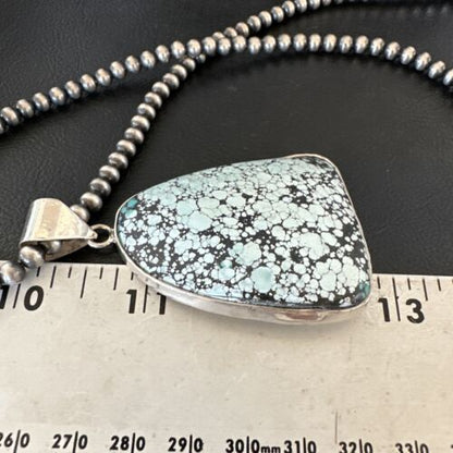 Men's Navajo Blue Spiderweb Turquoise Pendant Necklace | Sterling Silver | Native American Handmade | 16232