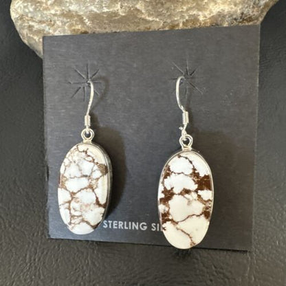 Navajo Wild Horse Turquoise Dangle Earrings | Sterling Silver | Authentic Native American Handmade | 15742
