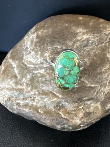 Navajo Green Mojave Turquoise Ring | Sterling Silver | Sz 8 | Authentic Native American Handmade | 15589