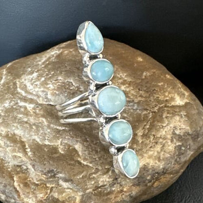 Navajo Blue Larimar Multi-Stone Cluster Ring | Authentic Native American Sterling Silver | Multi-Stone | Sz 7.5 | 17557