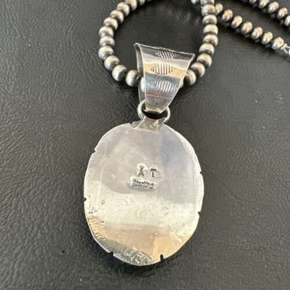 Navajo Wild Horse Turquoise Pendant Necklace | Sterling Silver | Authentic Native American Handmade | 17475