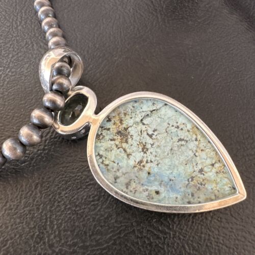 Navajo Women's Dry Creek Turquoise Topaz Pendant Necklace | Sterling Silver | Authentic Native American Handmade | 16306