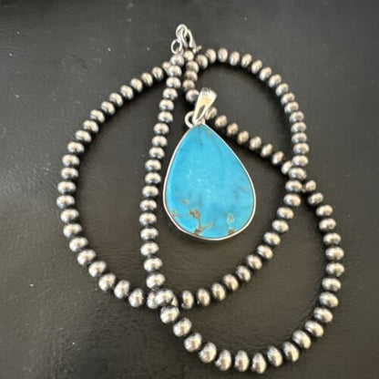 Navajo Blue Kingman Turquoise Pendant Necklace | Sterling Silver | 20" | Authentic Native American Handmade | 16725