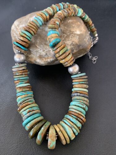 Authentic Navajo Sterling Silver Necklace | Blue-Green Turquoise | Southwestern Style | 18" | 1501