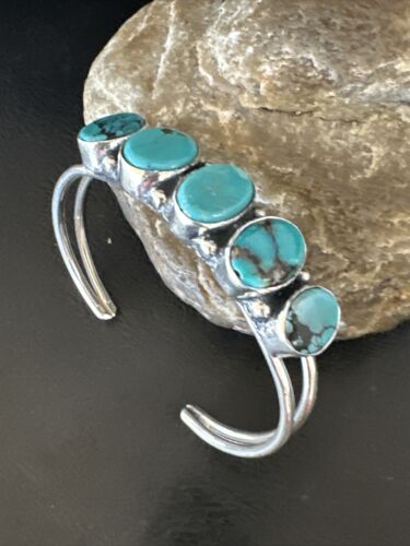 Navajo Blue Arizona Turquoise Cuff Bracelet | Sterling Silver | 5 Stone | Authentic Native American Handmade | 16277