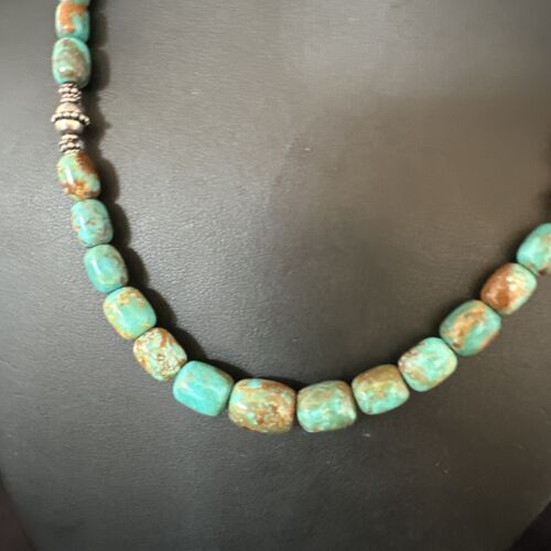 Navajo Blue Turquoise Graduated Necklace | Sterling Silver | Authentic Native American | 18" | 15268
