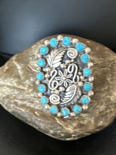 Navajo Blue Kingman Turquoise Cluster Ring | Authentic Native American Sterling Silver | Multi-Stone | Adjustable Sz 8 | 16324