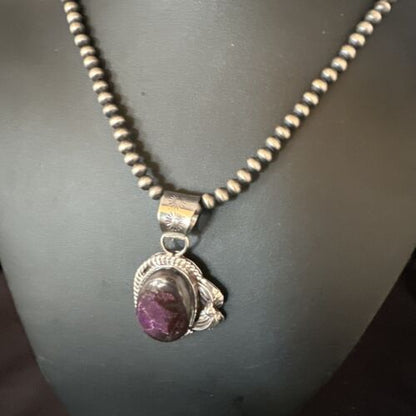 Navajo Pearls Purple Sugilite Pendant Necklace | Sterling Silver Beads | Authentic Native American Handmade | 15411