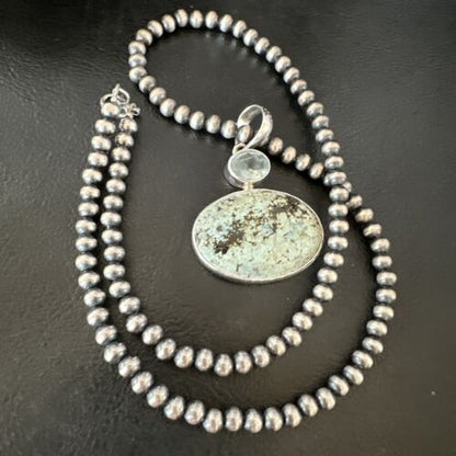 Navajo Dry Creek Turquoise Topaz Pendant Necklace | Sterling Silver | Authentic Native American Handmade | 16313