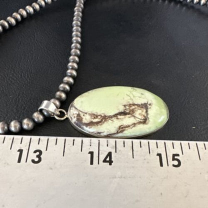 Navajo Green Gaspeite Pendant Necklace | Sterling Silver | Authentic Native American Handmade | 15483