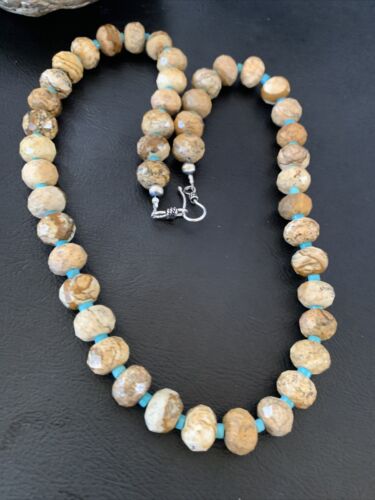 Navajo Sterling Silver Turquoise Picture Jasper Necklace Set | 19" | Authentic Native American Handmade | 1495