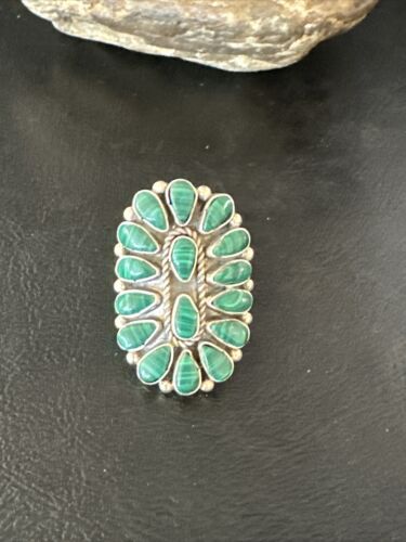 Navajo Green Malachite Cluster Ring | Authentic Native American Sterling Silver | Multi-Stone | Sz 7.5 | 14912