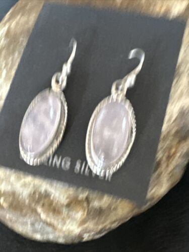 Navajo Pink Mother of Pearl Dangle Inlay Earrings | Sterling Silver | Authentic Native American Handmade | 15306