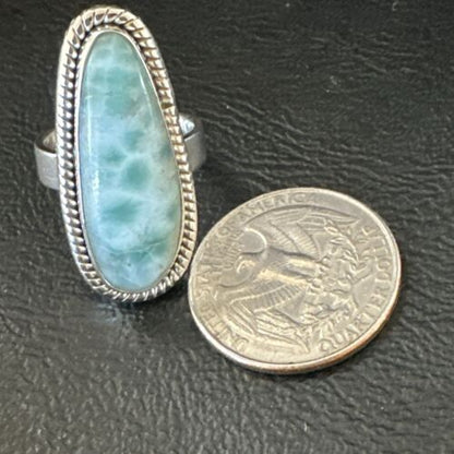 Navajo Blue Larimar Ring | Sterling Silver | Sz 7 | Authentic Native American Handmade | 17654