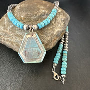 Navajo Turquoise Inlay Pendant Necklace | Sterling Silver | Authentic Native American Handmade | 17076