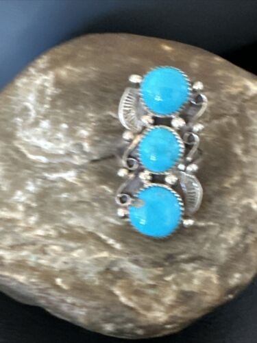 Navajo Blue Kingman Turquoise Cluster Ring | Authentic Native American Sterling Silver | Multi-Stone | Sz 7 | 16323