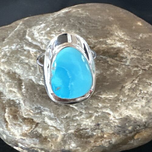 Navajo Blue Turquoise Ring | Sterling Silver | Sz 10 | Authentic Native American Handmade | 16580 - Masha USA