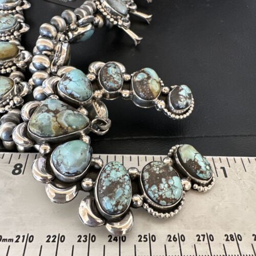 Navajo Blue Golden Hills Turquoise Squash Blossom Necklace & Earrings | Sterling Silver | 17211