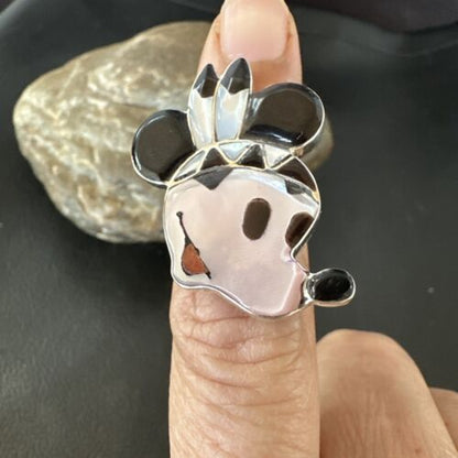 Navajo Sterling Silver Disney Minnie Mouse Zuni Inlay Ring | Sz 6 | Handmade Southwestern Jewelry | 16751