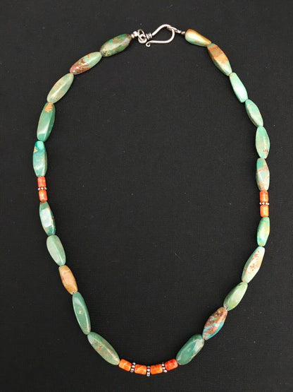 Navajo Royston Turquoise Spiny Necklace | Sterling Silver | Authentic Native American Handmade | 18" | 4774