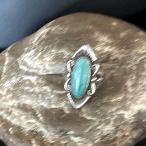 Navajo Green Turquoise Ring | Sterling Silver | Sz 4.5 | Authentic Native American Handmade | 15361