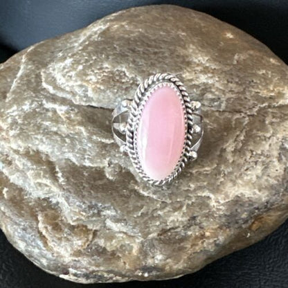 Navajo Oval Pink Conch Ring | Handmade | Sz 8.5 | 16048