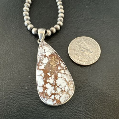 Wild Horse Blue Kingman Turquoise Necklace | Sterling Silver SW Pendant | Authentic Native American Handmade | 17322
