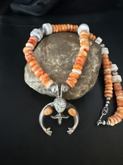 Navajo White Buffalo Turquoise Spiny Naja Pendant Necklace | Sterling Silver | 23" | 14929