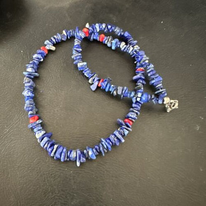 Navajo Lapis Lazuli Coral Necklace | Sterling Silver | 19" | Authentic Native American Handmade | 17606