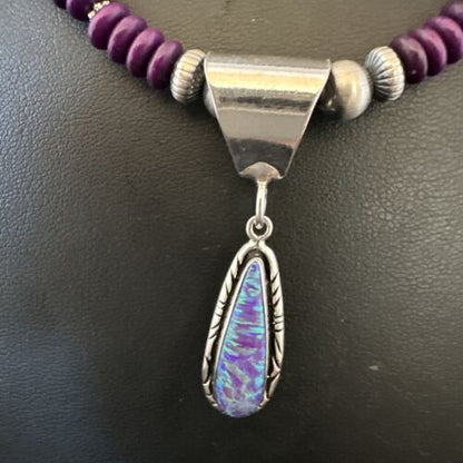Navajo Faux Opal Pendant | Purple Sugilite Beads | Sterling Silver Necklace 21" | 16749