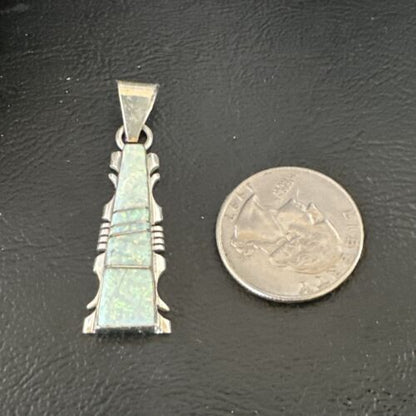 Navajo White Opal Inlay Pendant | Sterling Silver | Authentic Native American Handmade | 15678